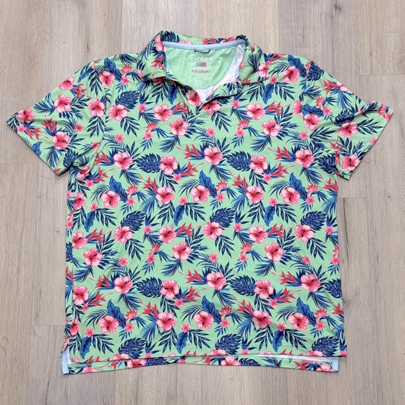 Men's Hawaiian Print Polo - Picture 1 of 2